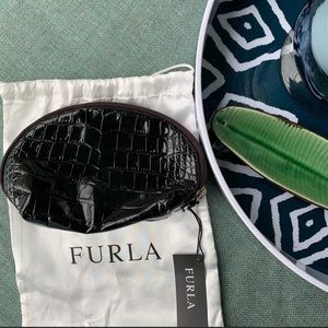 Furla crocodile embossed leather cosmetic case